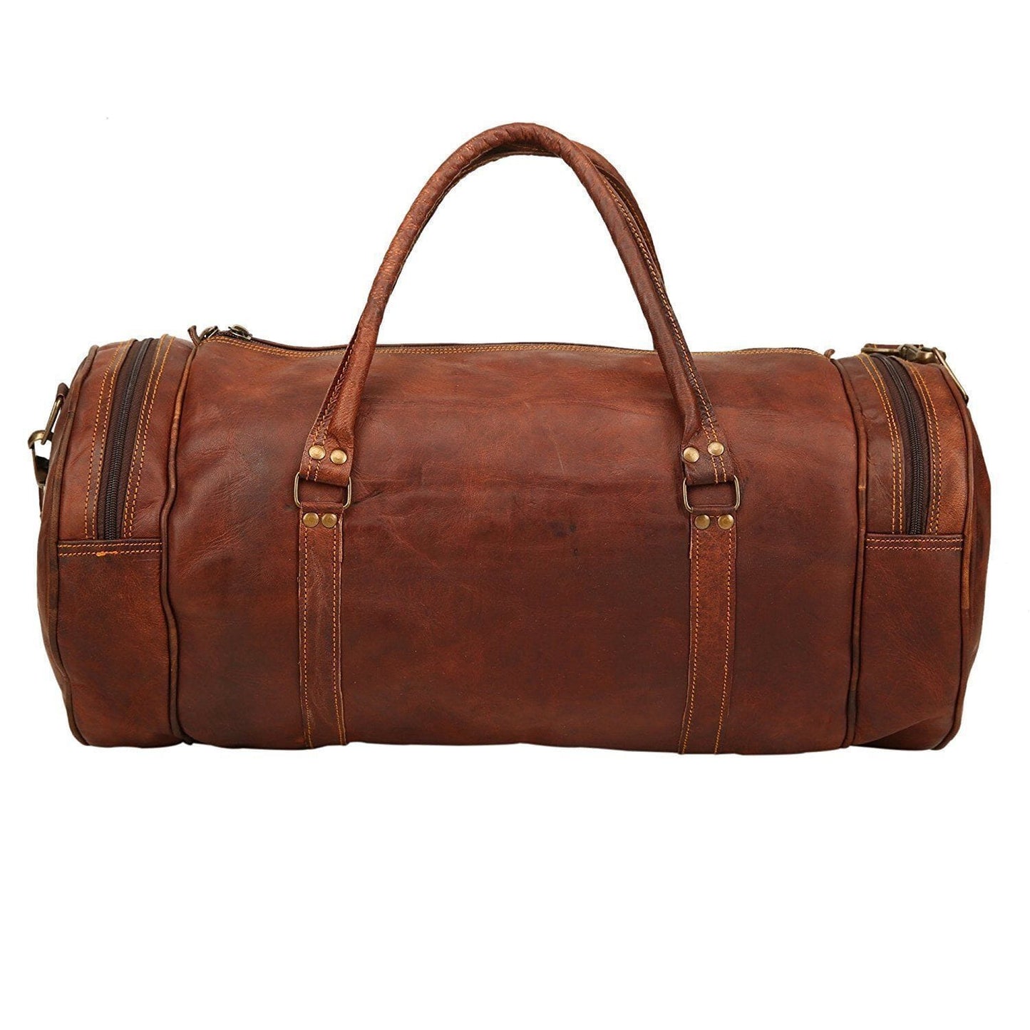 Round Leather Duffle Gym Sports Travel Bag hmkrafts