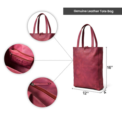 Maroon Leather Tote Bag