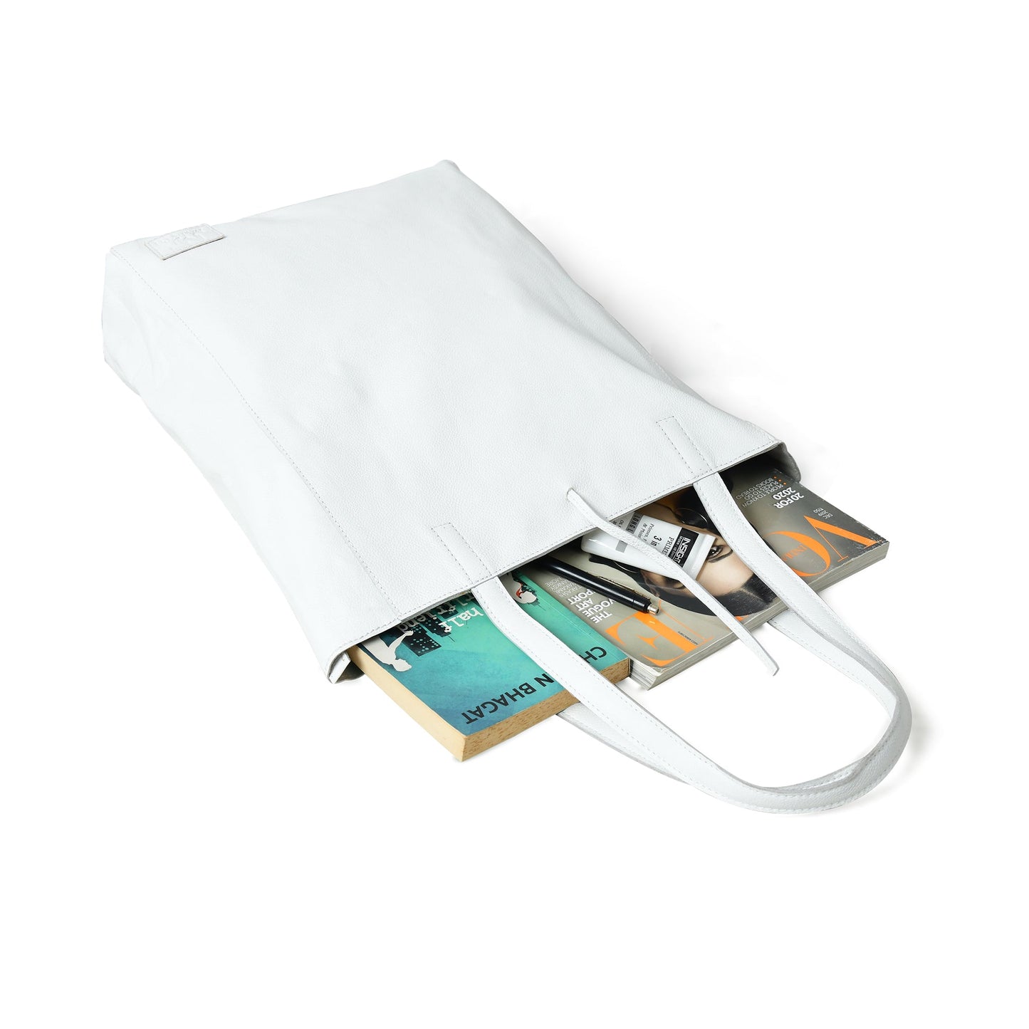 White Leather Shoulder Tote Bag