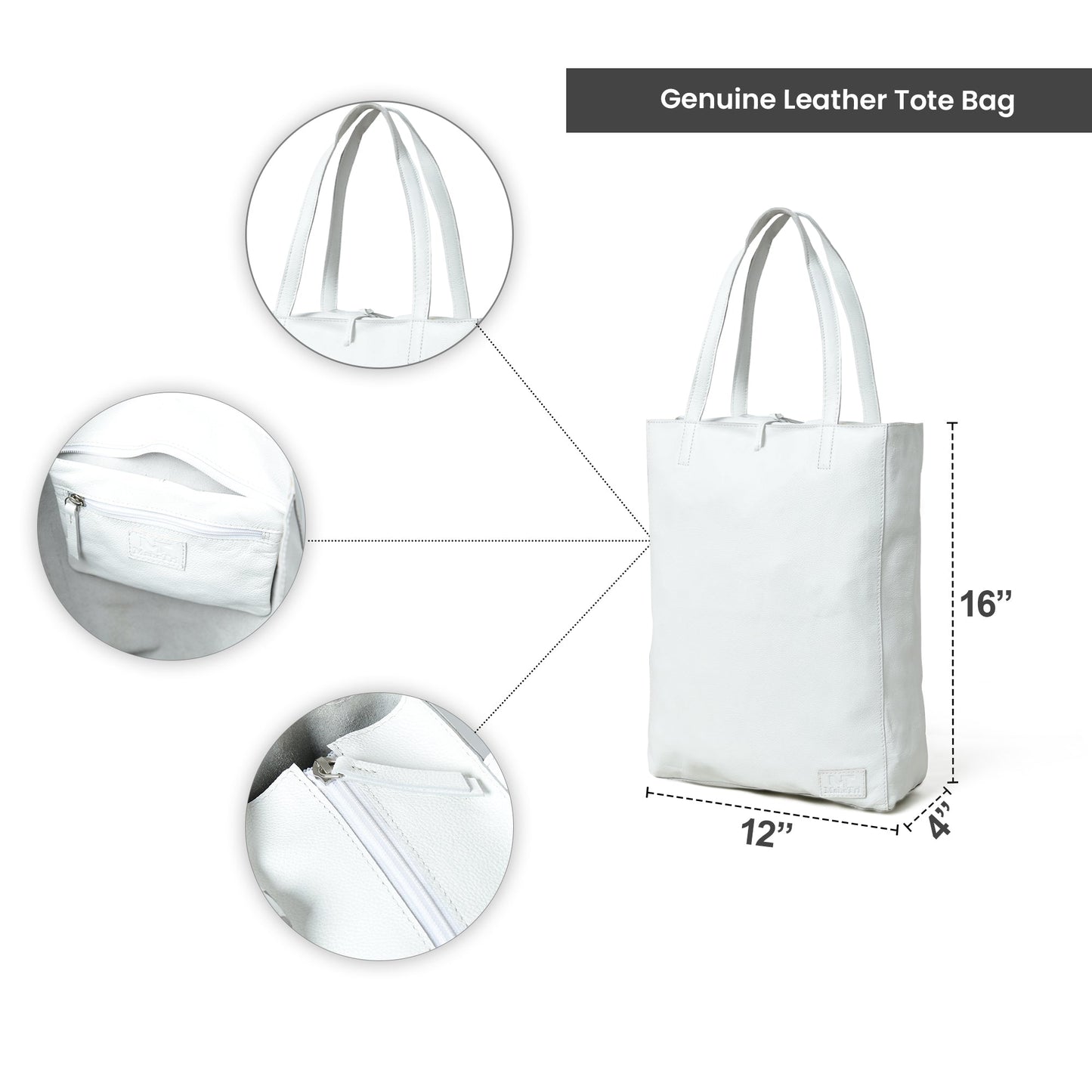 White Leather Shoulder Tote Bag