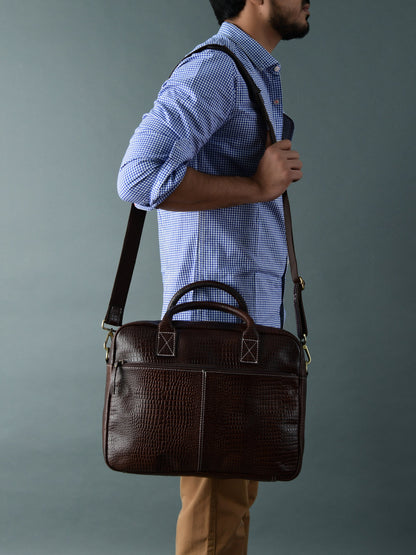 Laurent Leather Briefcase- Dark Brown