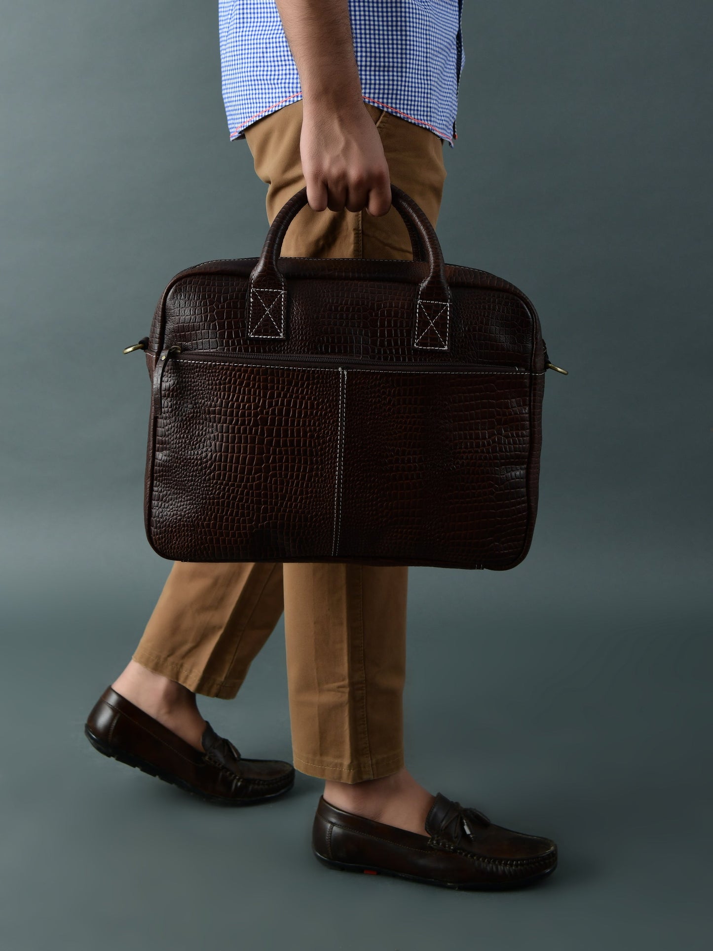 Laurent Leather Briefcase- Dark Brown