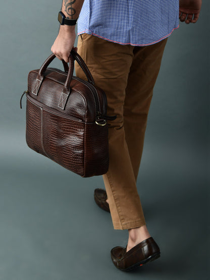 Laurent Leather Briefcase- Dark Brown