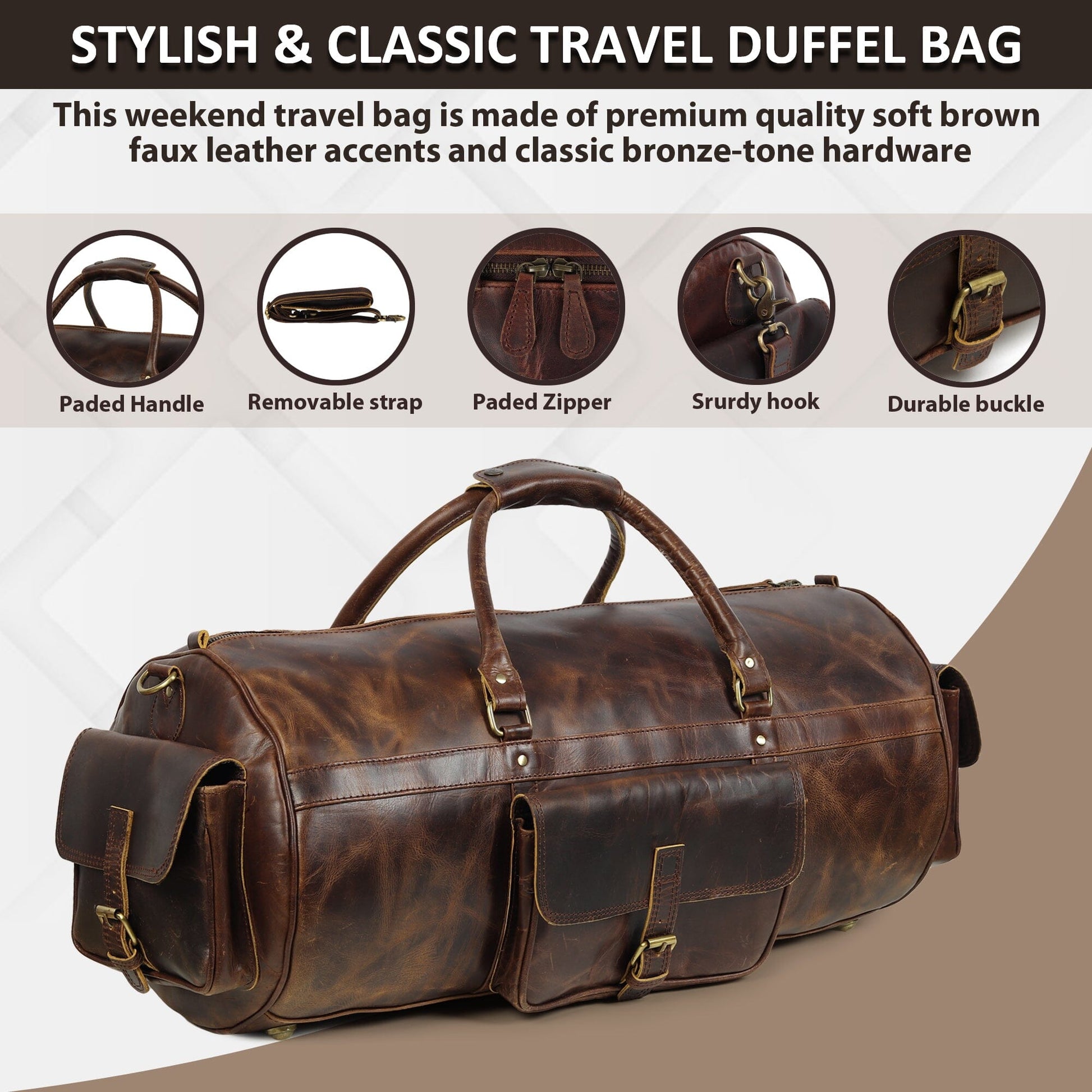 round leather duffle bag