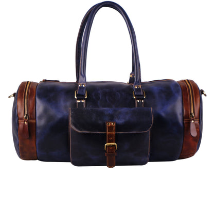 Blue Round Duffel Classy Leather Bags 