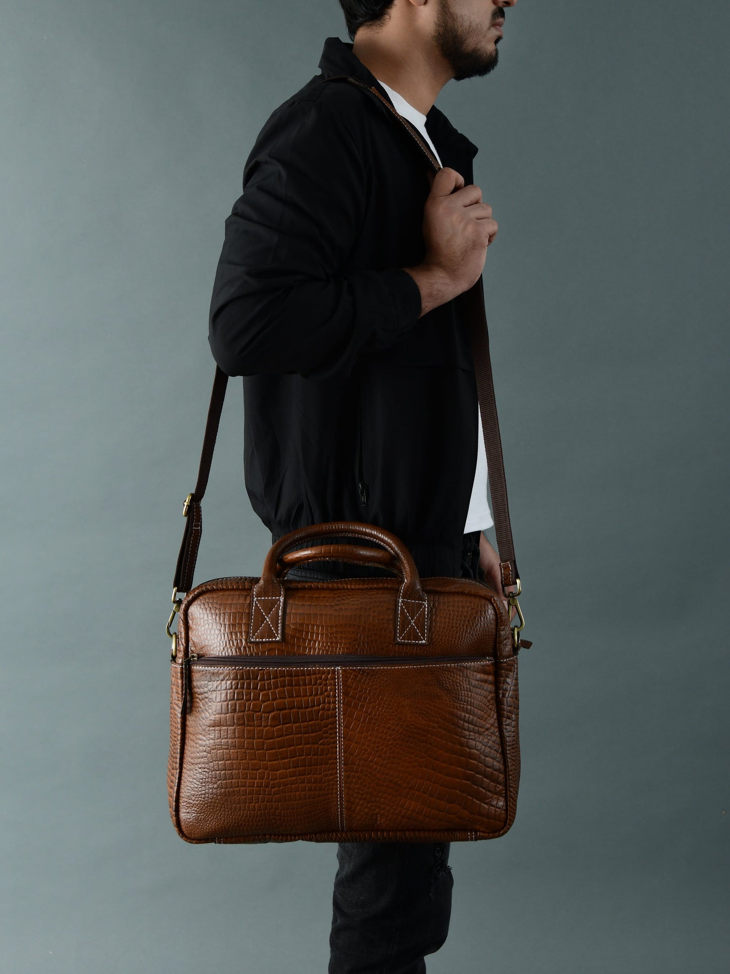 Laurent Leather Briefcase- Brown