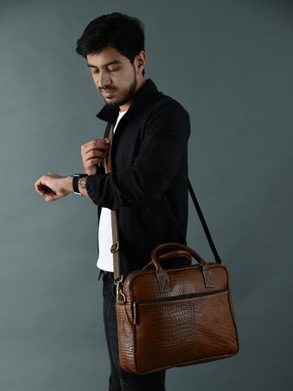 Laurent Leather Briefcase- Brown