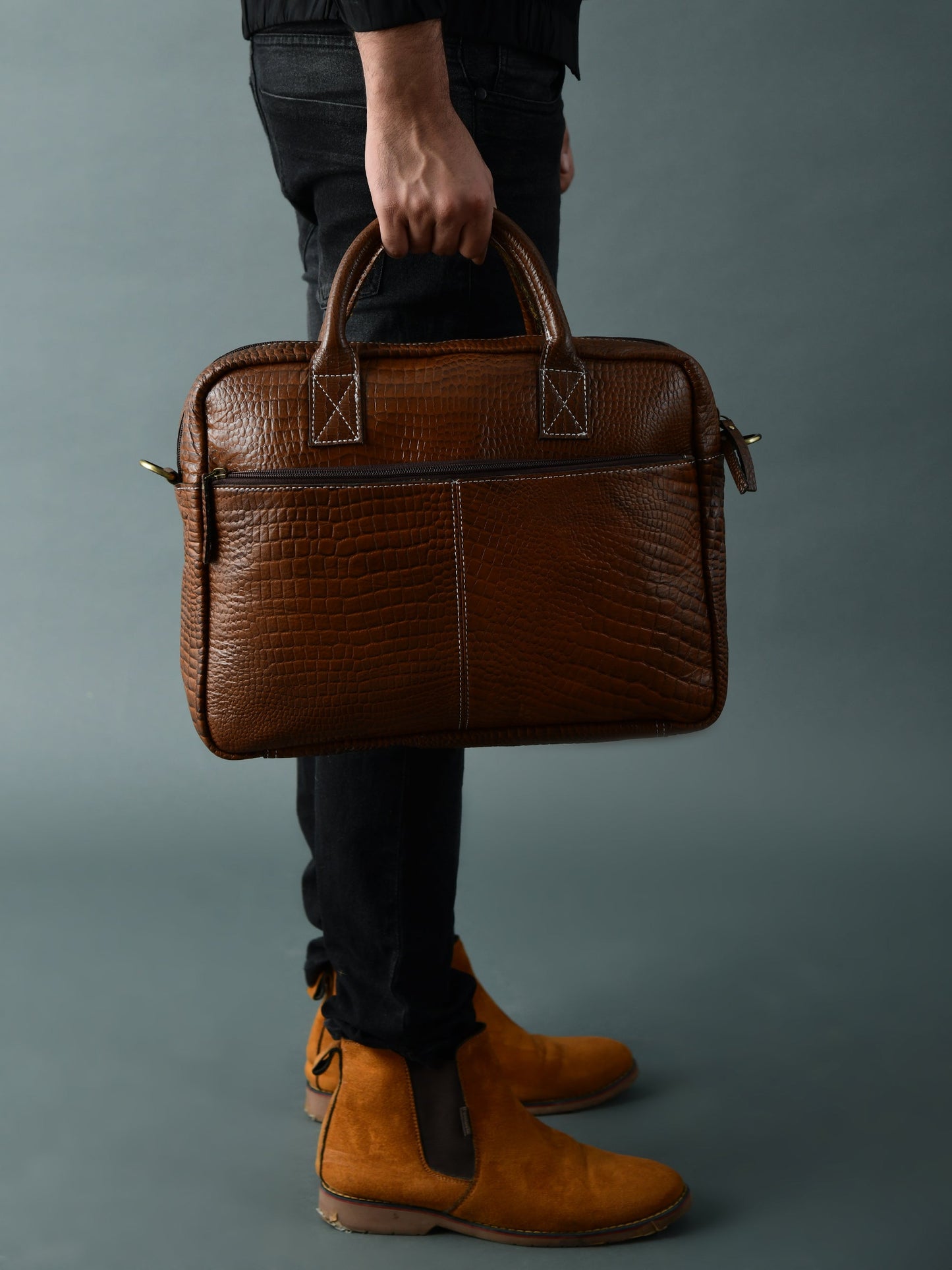 Laurent Leather Briefcase- Brown