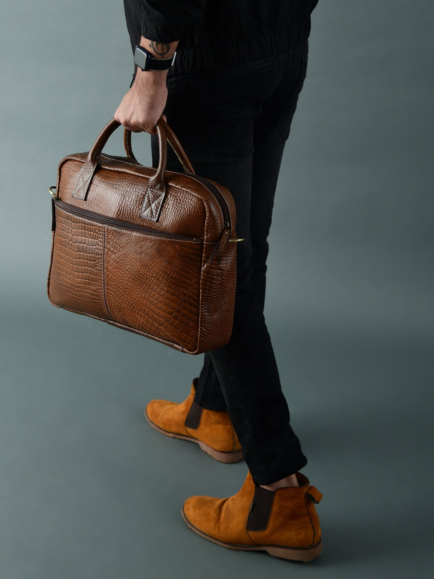 Laurent Leather Briefcase- Brown