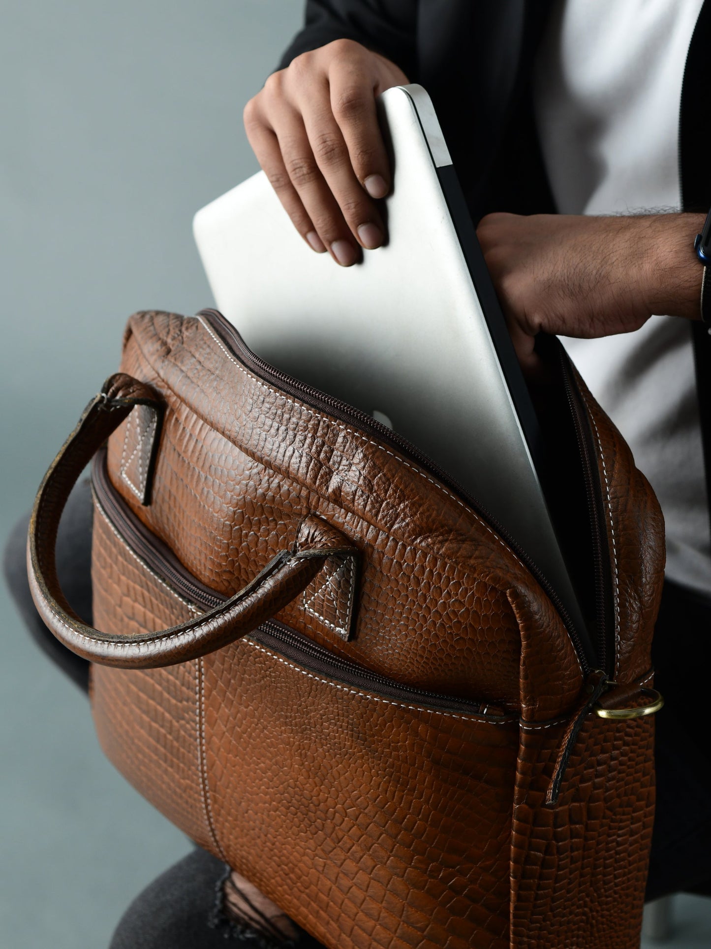 Laurent Leather Briefcase- Brown