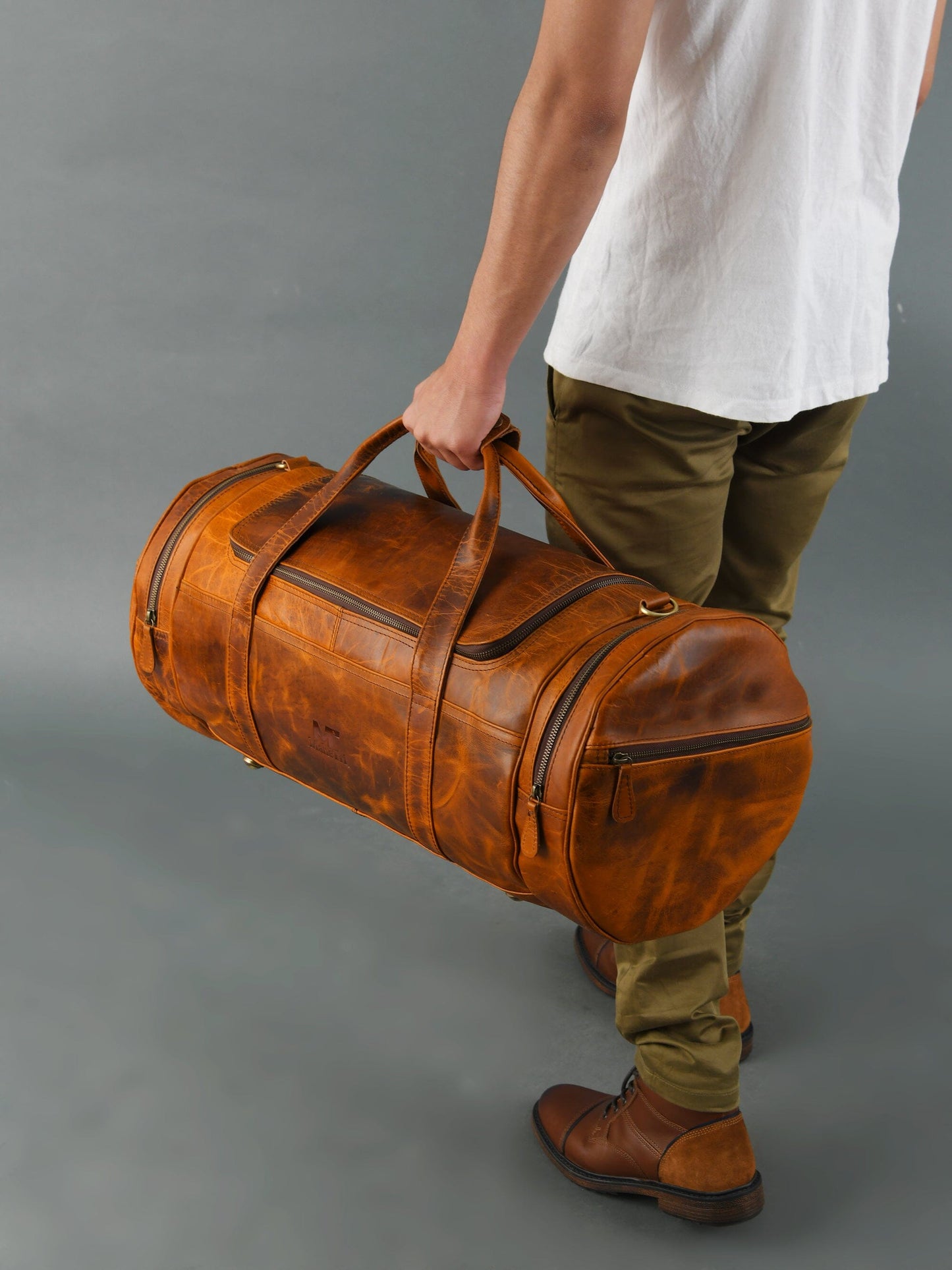 Leather Gym Travel Bag, Round 9999