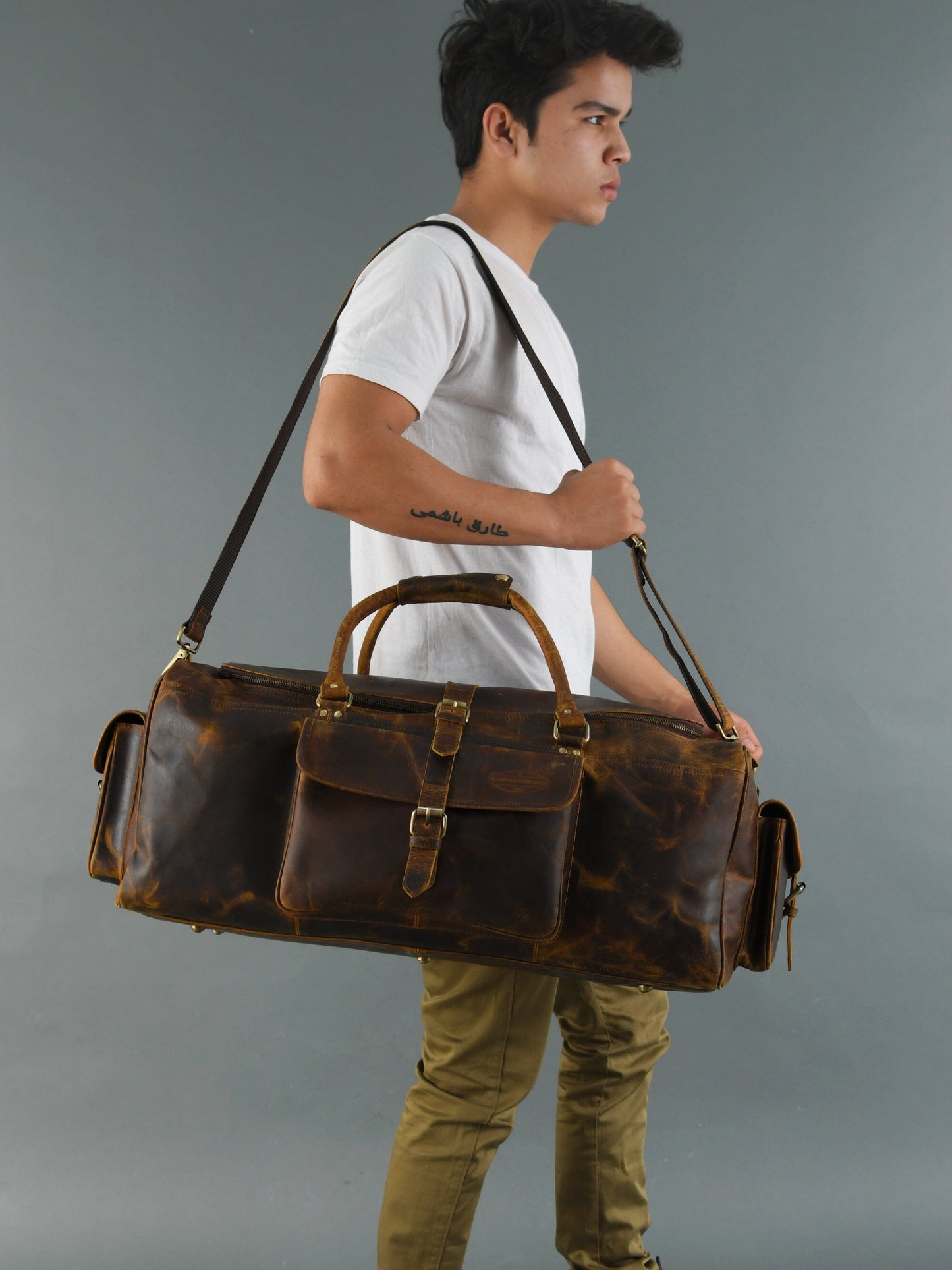 leather duffle bag