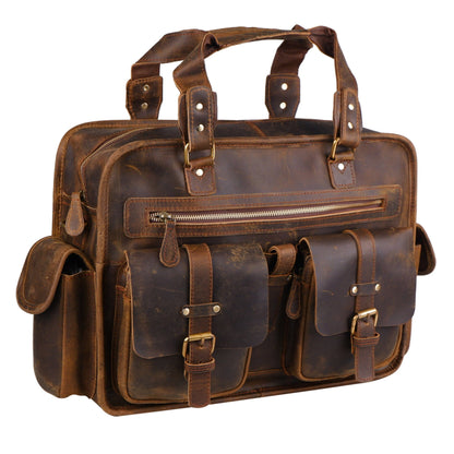 Vintage Brown Leather Laptop Briefcase Bag