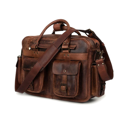 mens brown leather messenger laptop briefcase bag