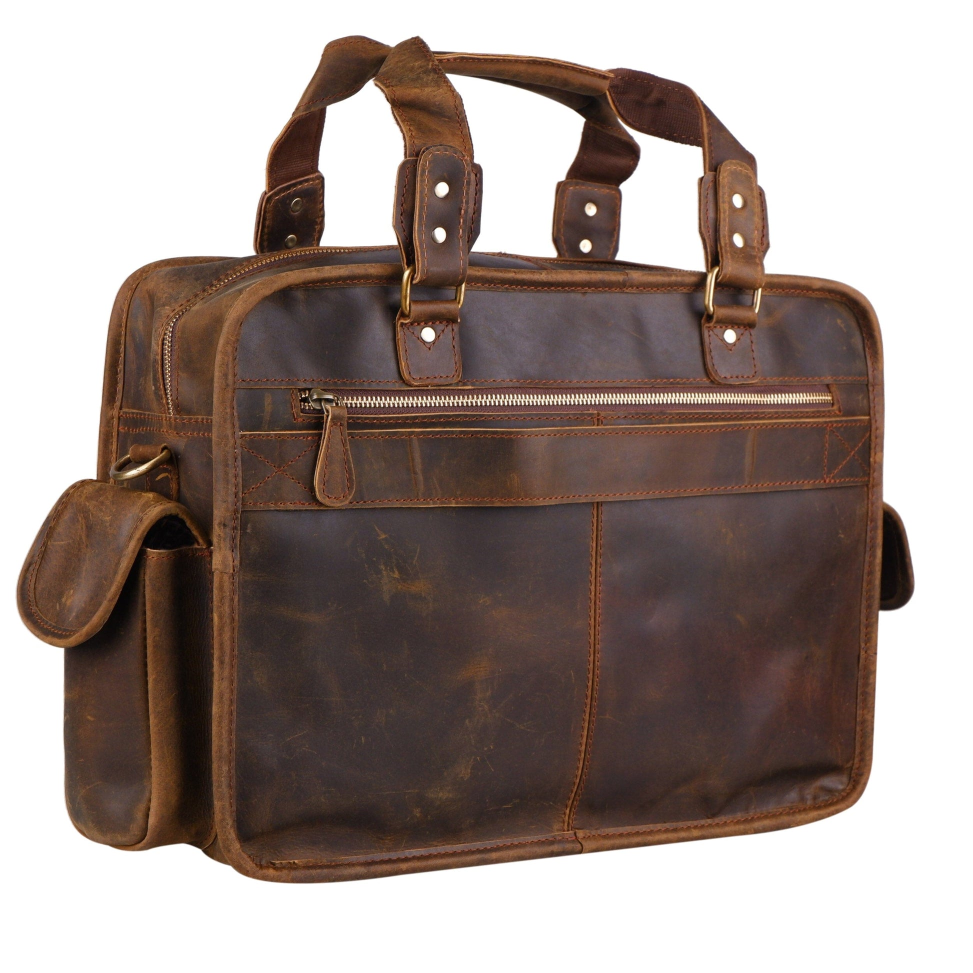 Vintage Brown Leather Laptop Briefcase Bag