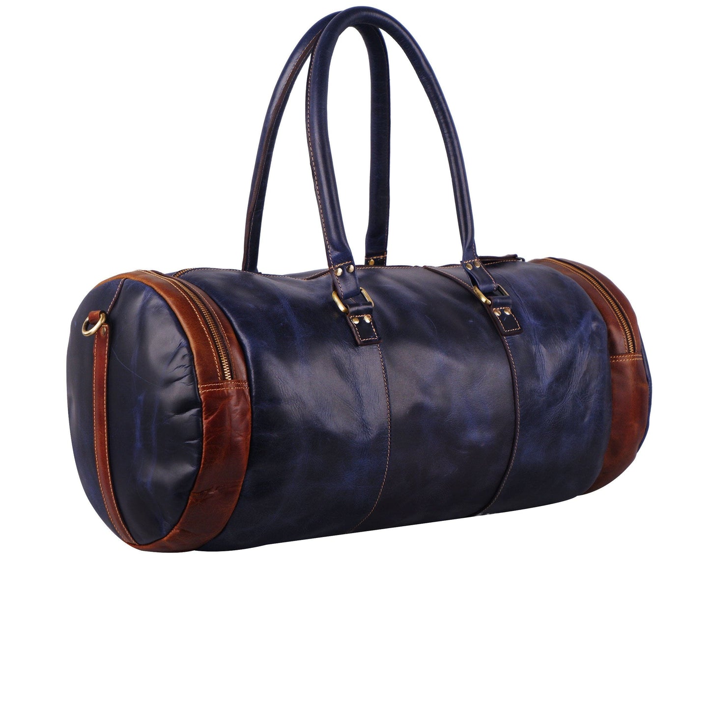 Blue Round Duffel Classy Leather Bags 