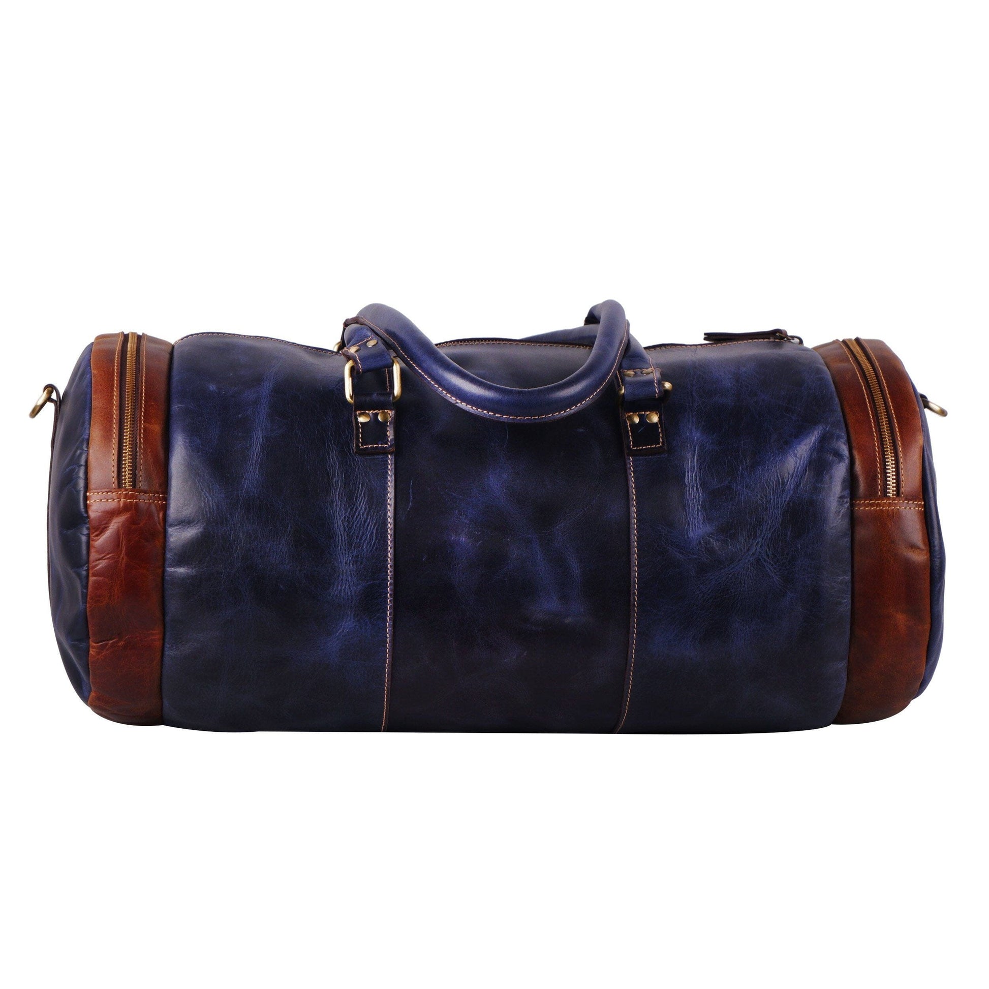 Blue Round Duffel Classy Leather Bags 