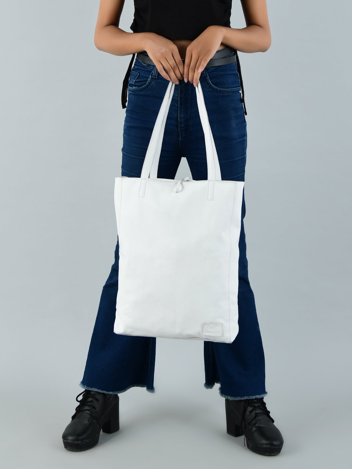 White Leather Shoulder Tote Bag