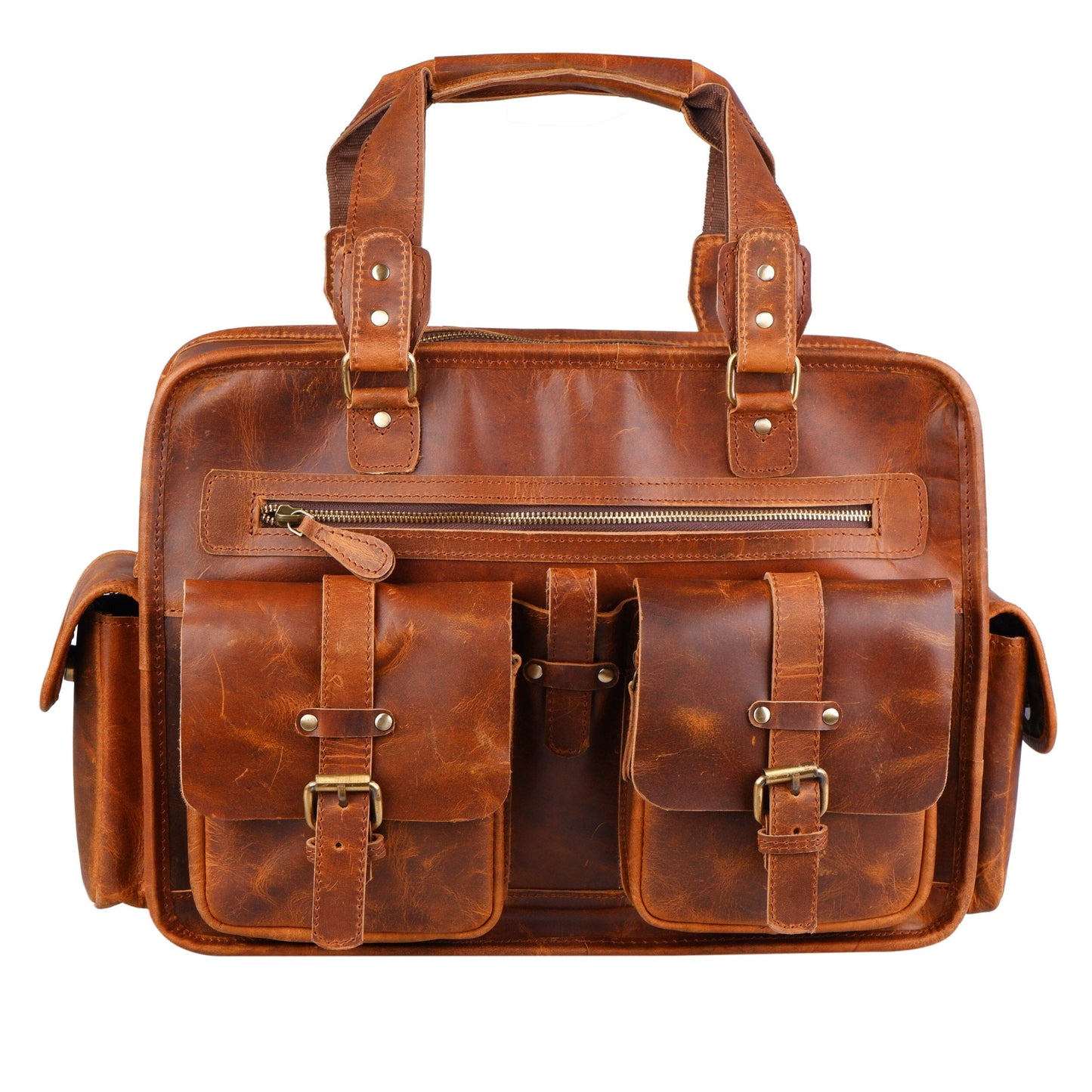 Vintage Brown Leather Laptop Briefcase Bag