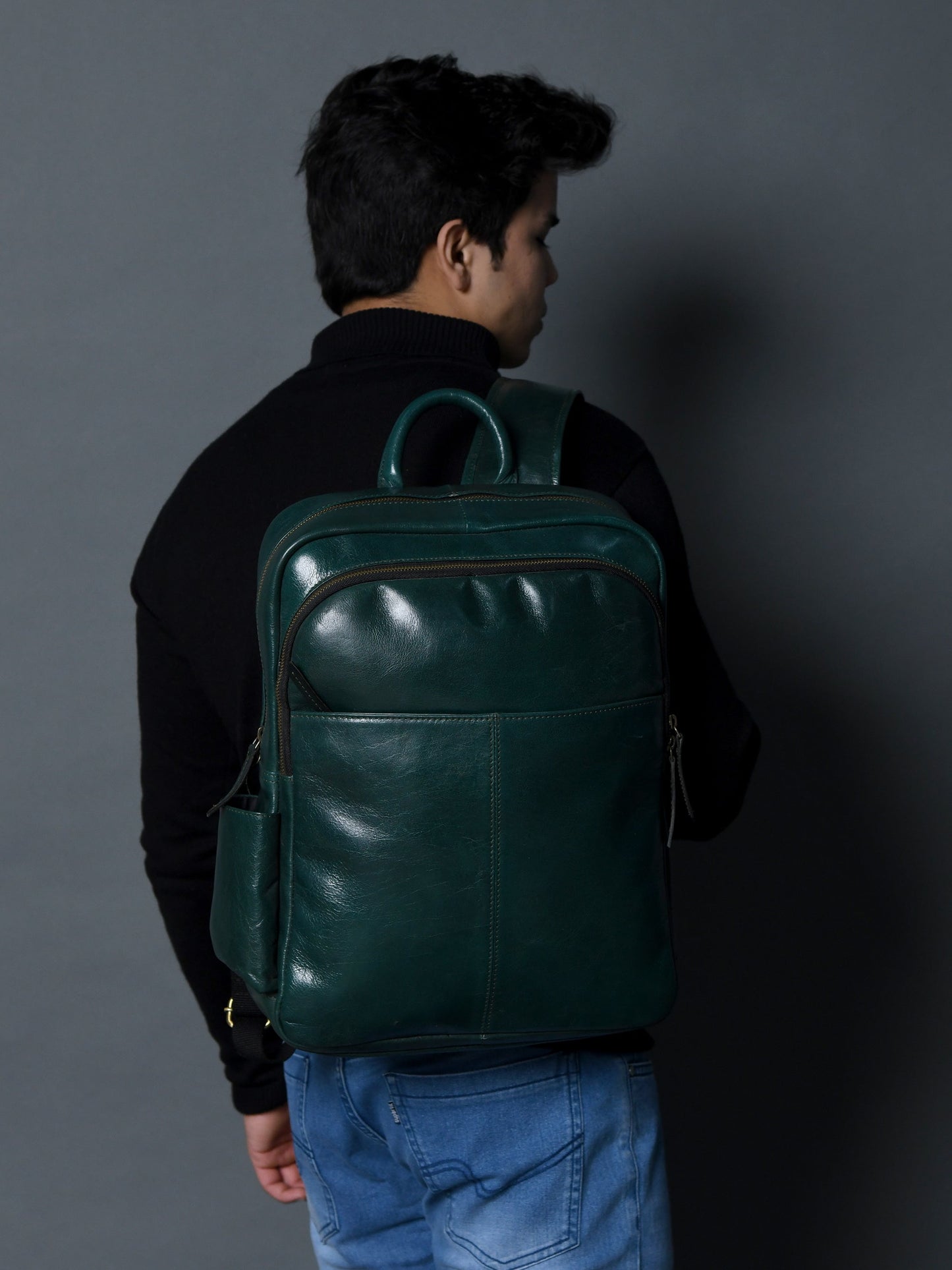 Luxury Italian Leather Backpack, Green