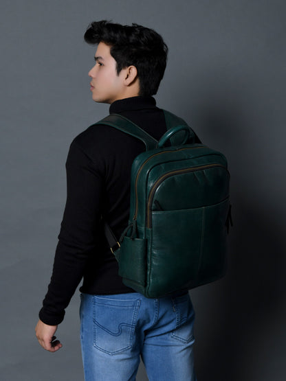 Luxury Italian Leather Backpack, Green