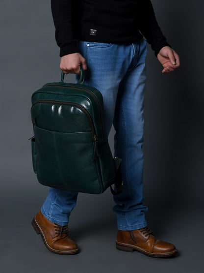 Luxury Italian Leather Backpack, Green