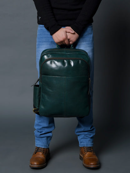 Luxury Italian Leather Backpack, Green