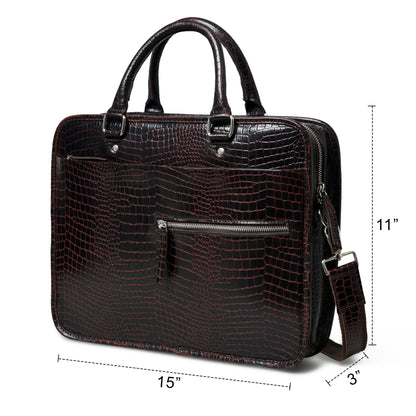 Croco Leather Computer Bag, Dark Brown