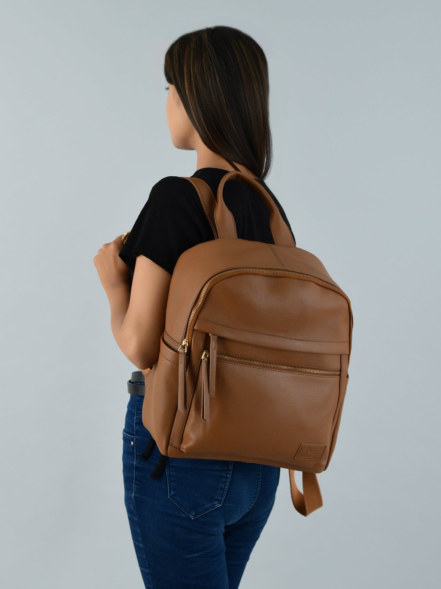 Tan Leather Multi Pocket Women's Backpack