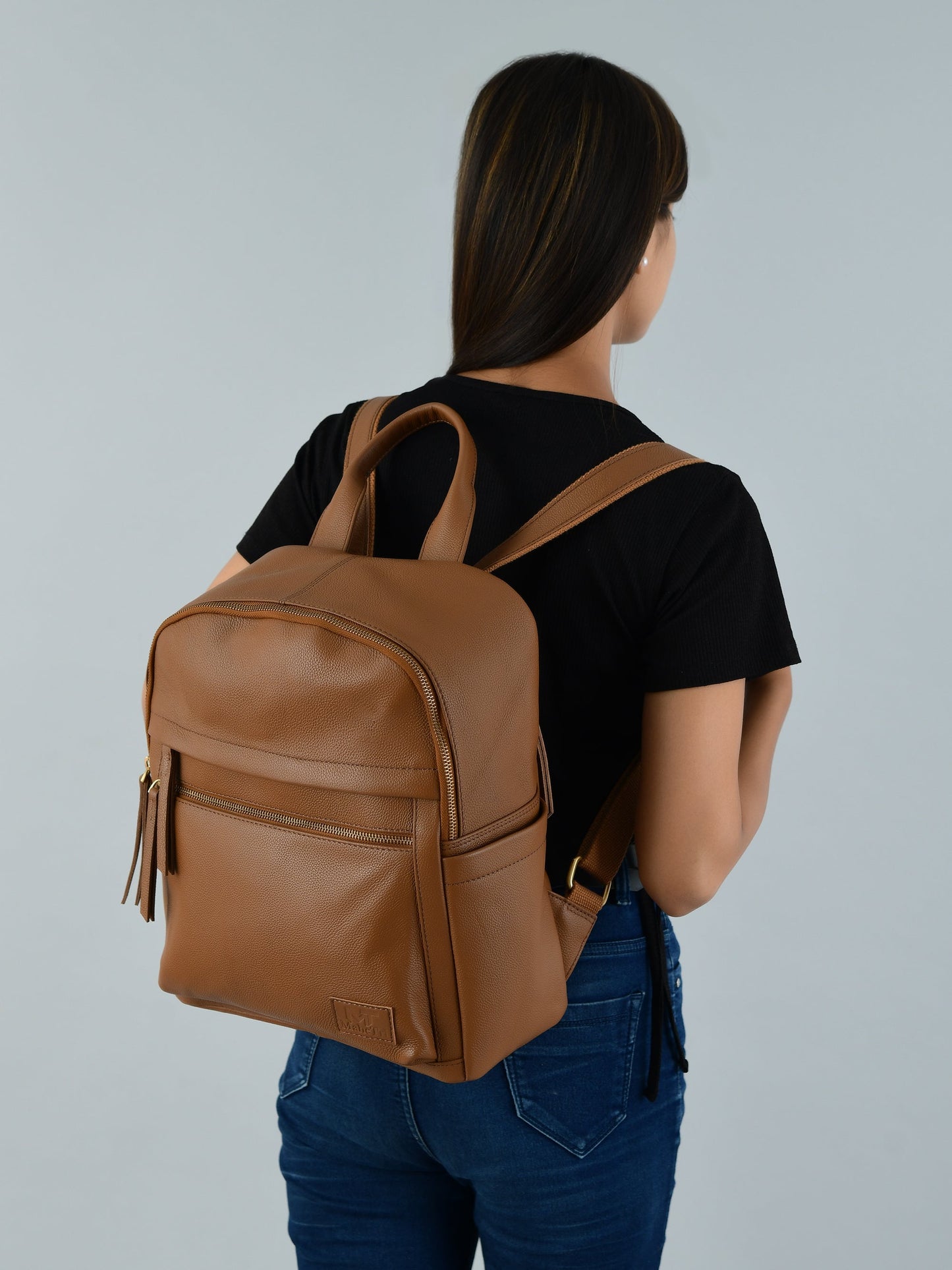 Tan Leather Multi Pocket Women's Backpack