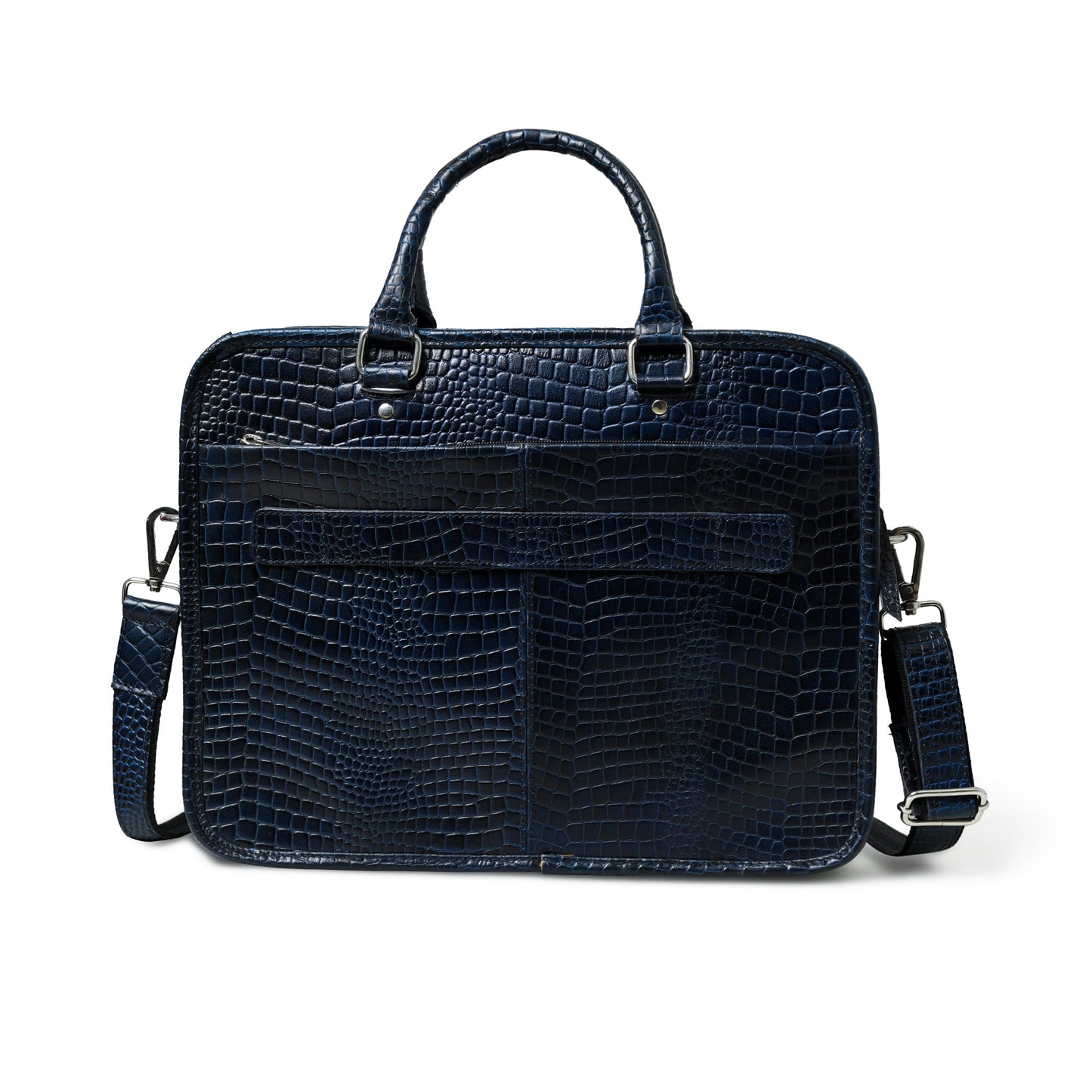 Croco Leather Computer Bag, Navy