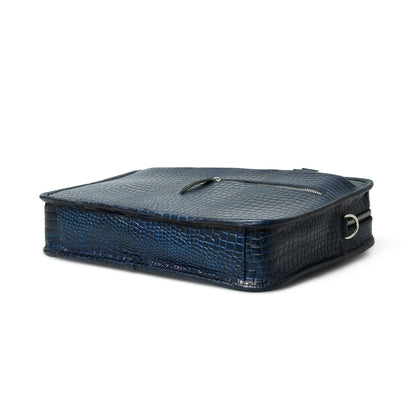 Croco Leather Computer Bag, Navy