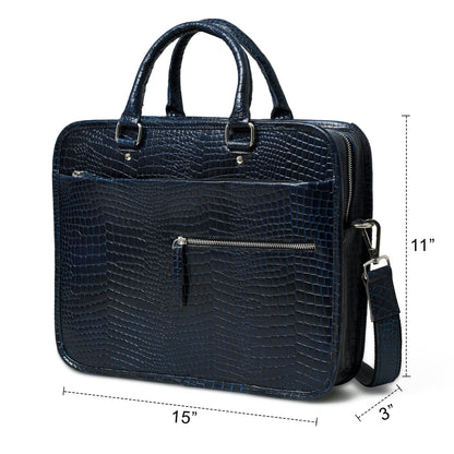 Croco Leather Computer Bag, Navy