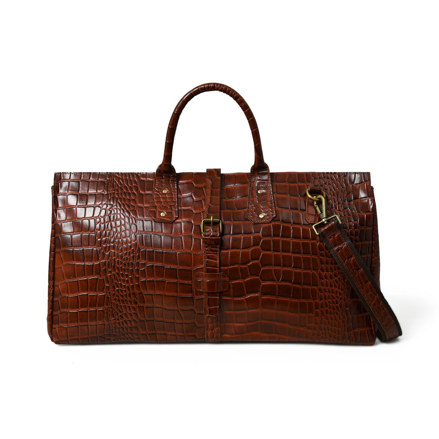 LuxeHide Brown Croco Pattern Duffle