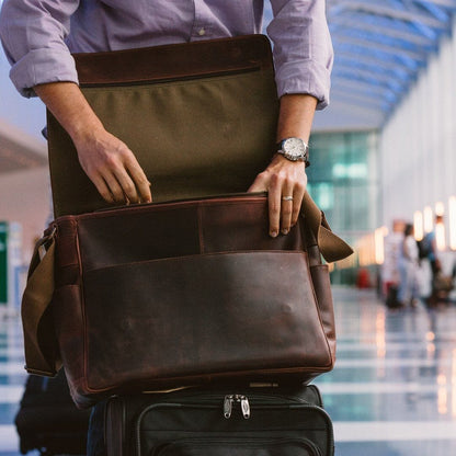 brown leather laptop bag