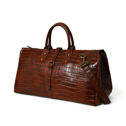 LuxeHide Brown Croco Pattern Duffle