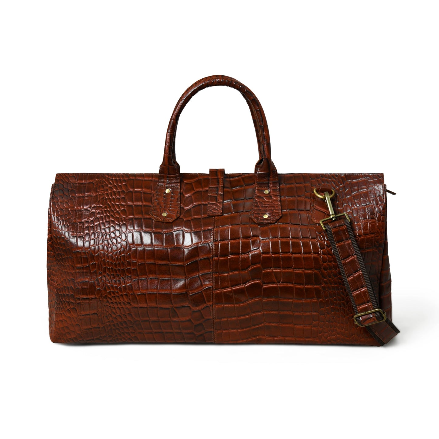 LuxeHide Brown Croco Pattern Duffle