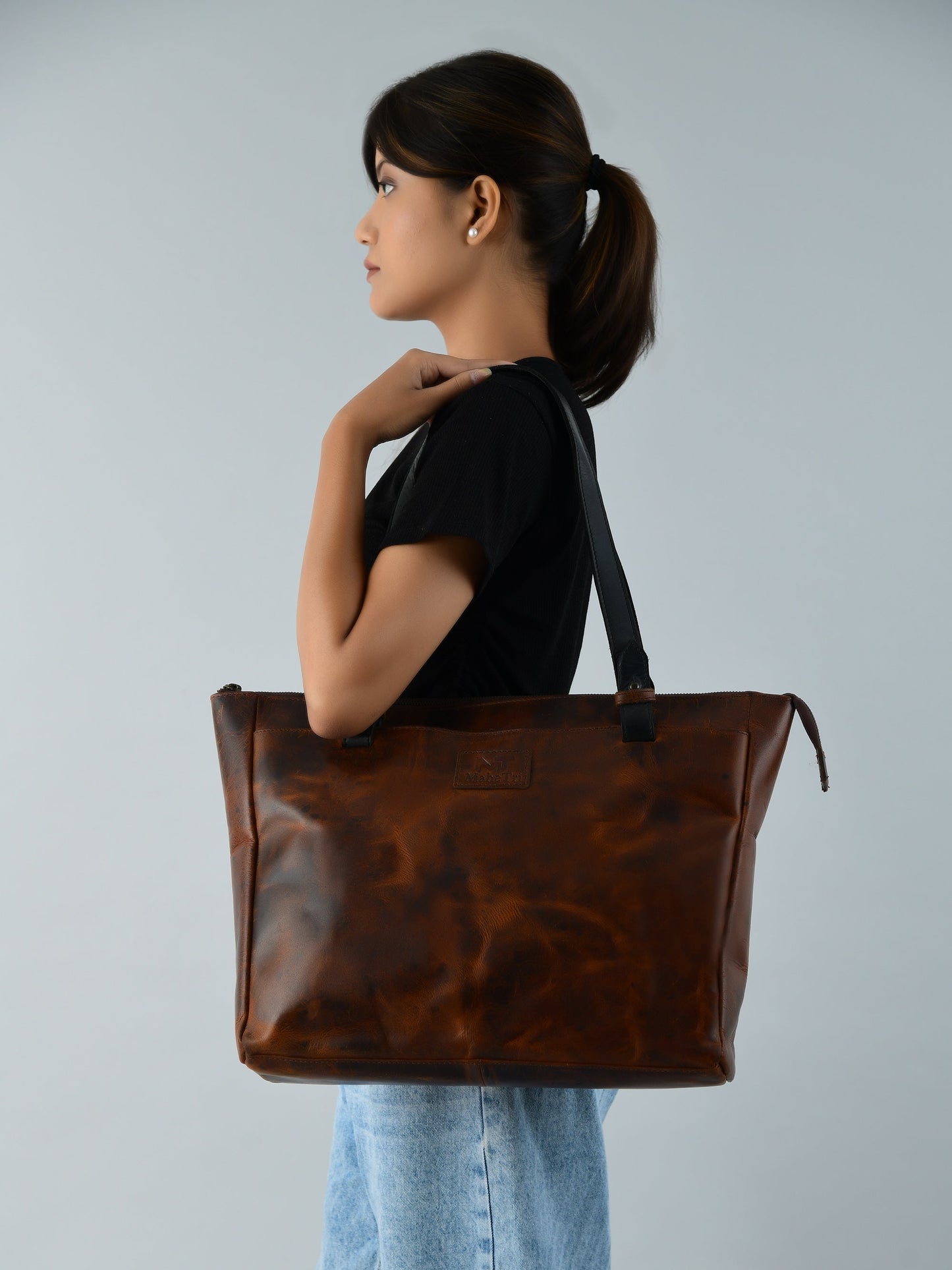 Portland Leather Tote with Zipper