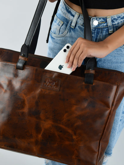 Portland Leather Tote with Zipper