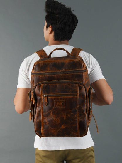 BOGO: Alpha Caramel Buffalo Leather Travel Backpack + FREE Leather Journal