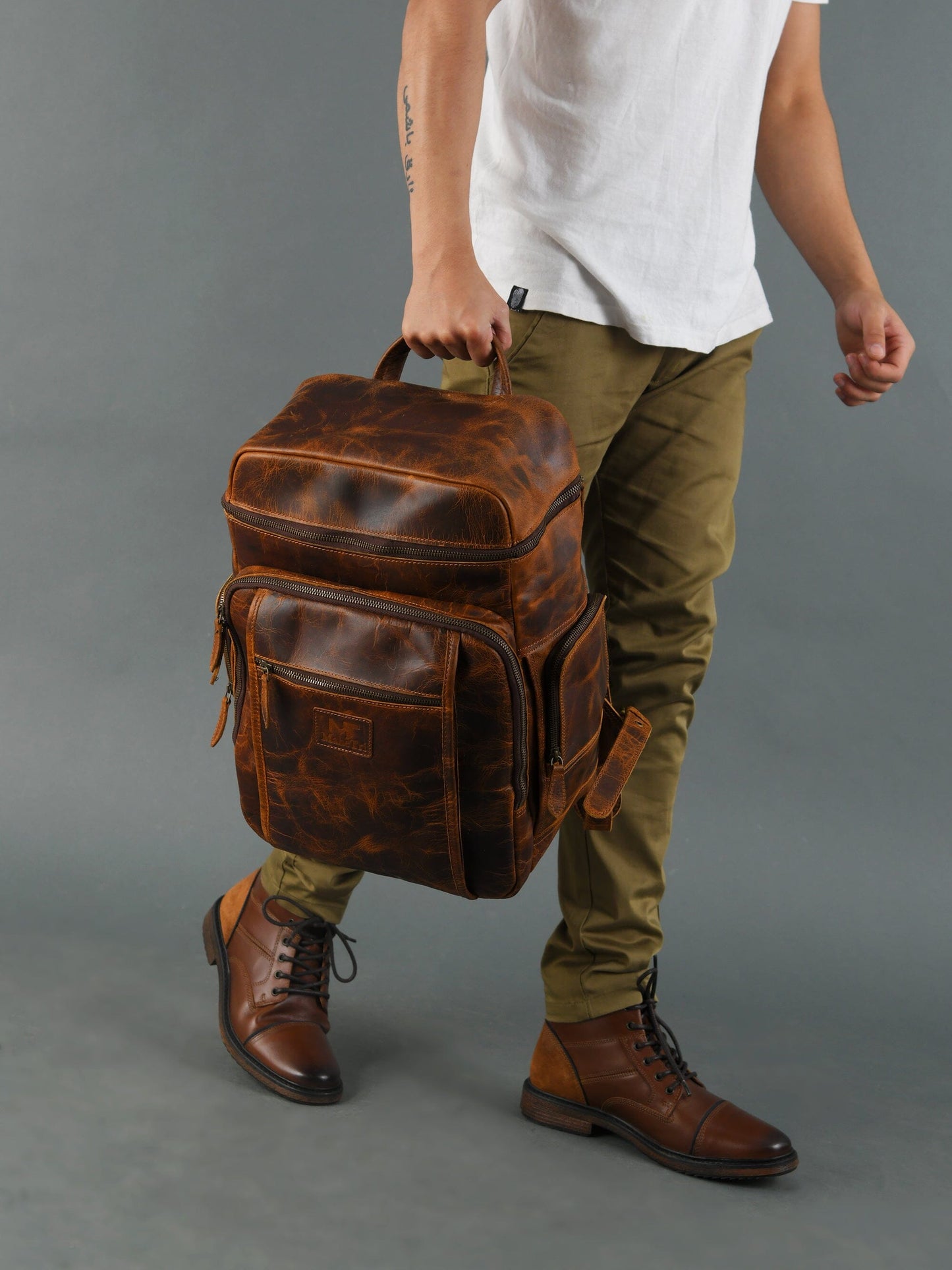 BOGO: Alpha Caramel Buffalo Leather Travel Backpack + FREE Leather Journal