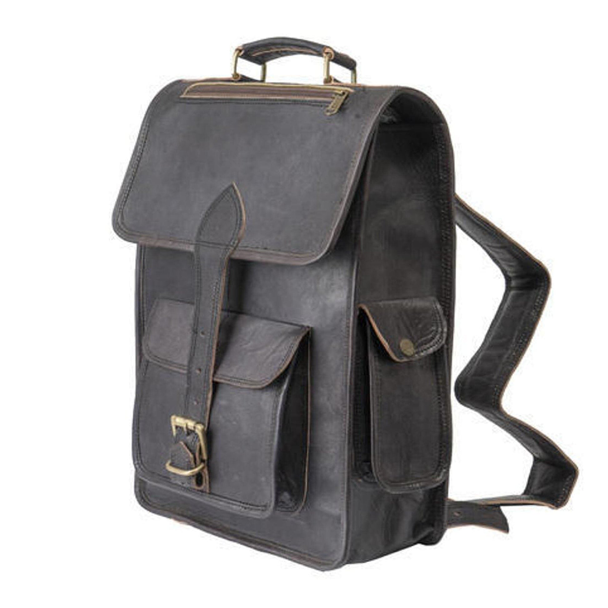 Texas Black Leather Laptop Backpack Rucksack hmkrafts 