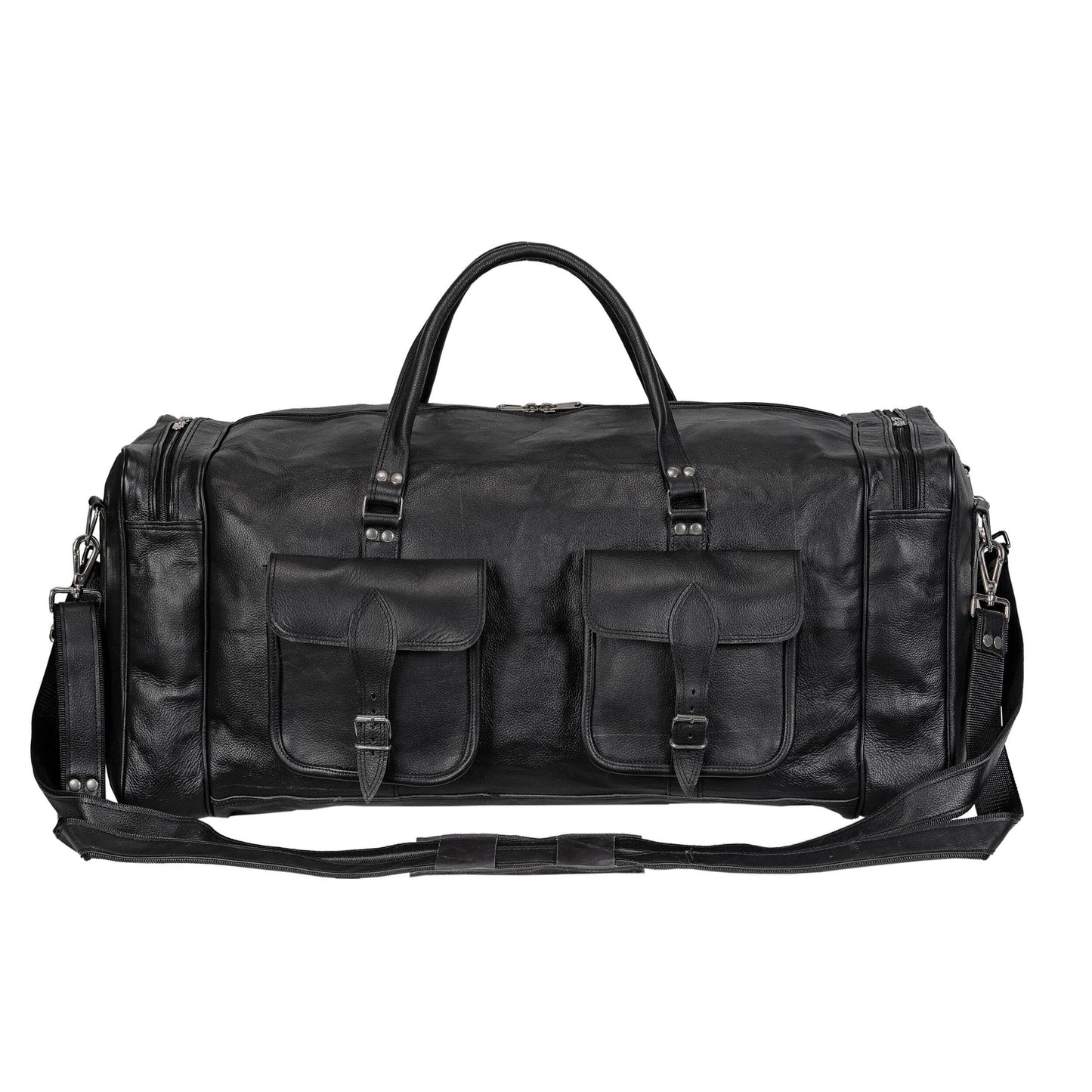 Oversized Black Leather Duffel Weekender Travel Bag Classy Leather Bags 