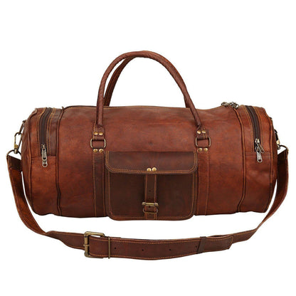 Round Leather Duffle Gym Sports Travel Bag hmkrafts 