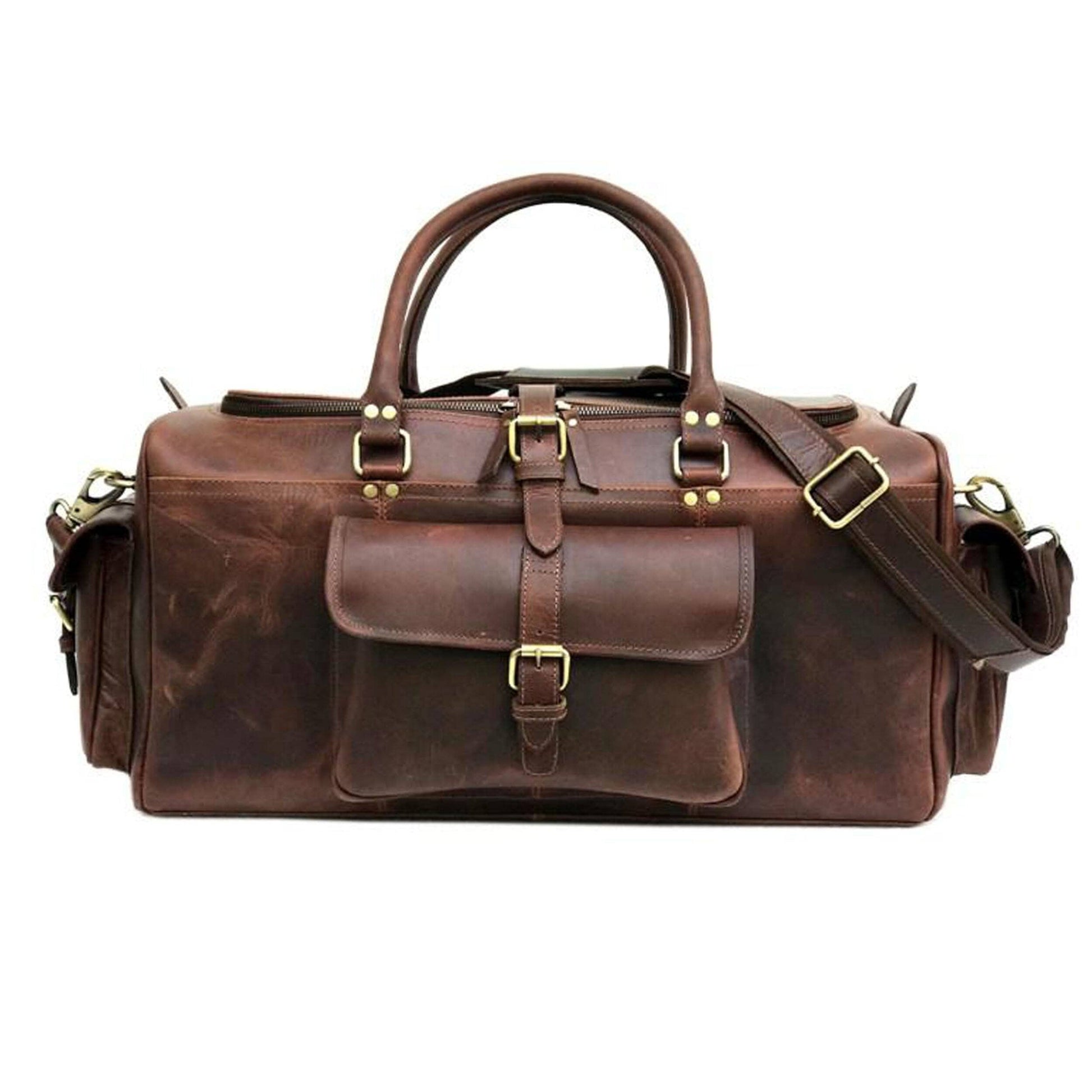 Genuine Large Full-Grain Buffalo Leather Roosevelt Duffle Bag Classy Leather Bags 