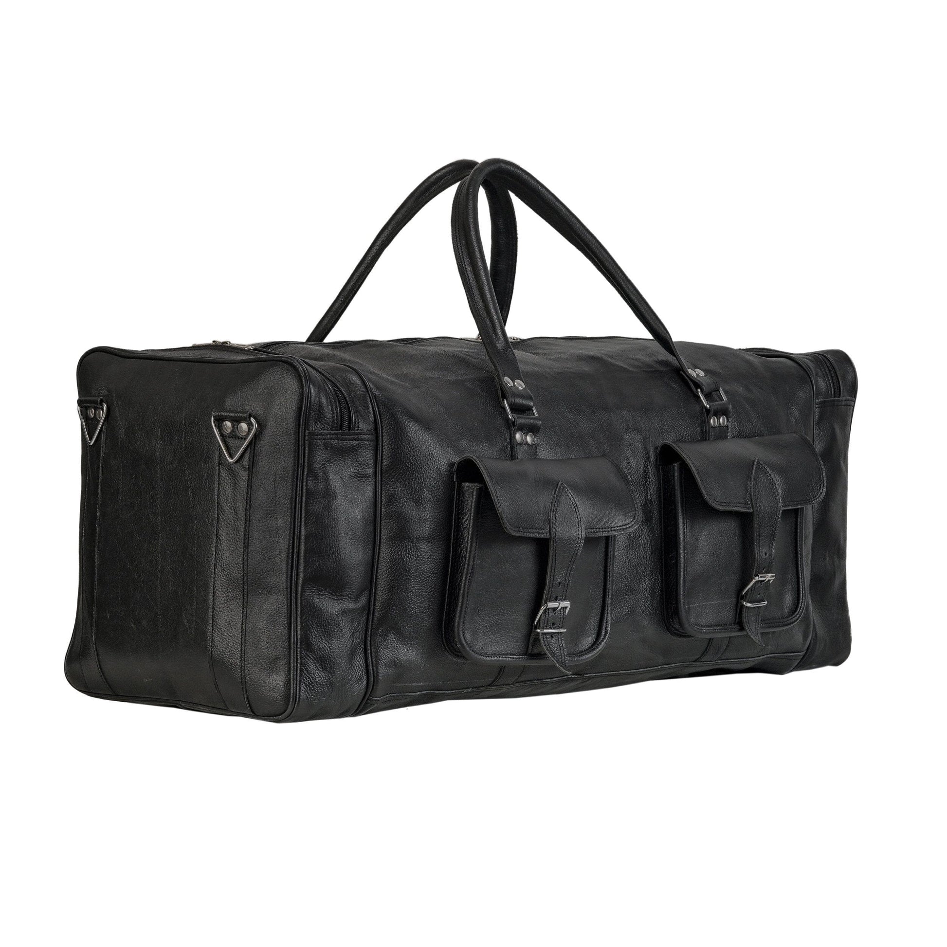 Oversized Black Leather Duffel Weekender Travel Bag Classy Leather Bags 