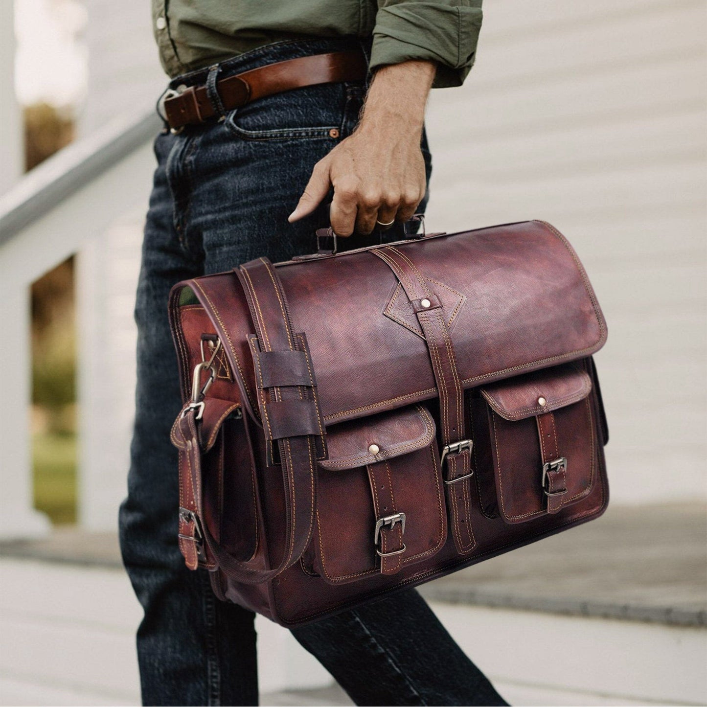 designer leather laptop messenger bag