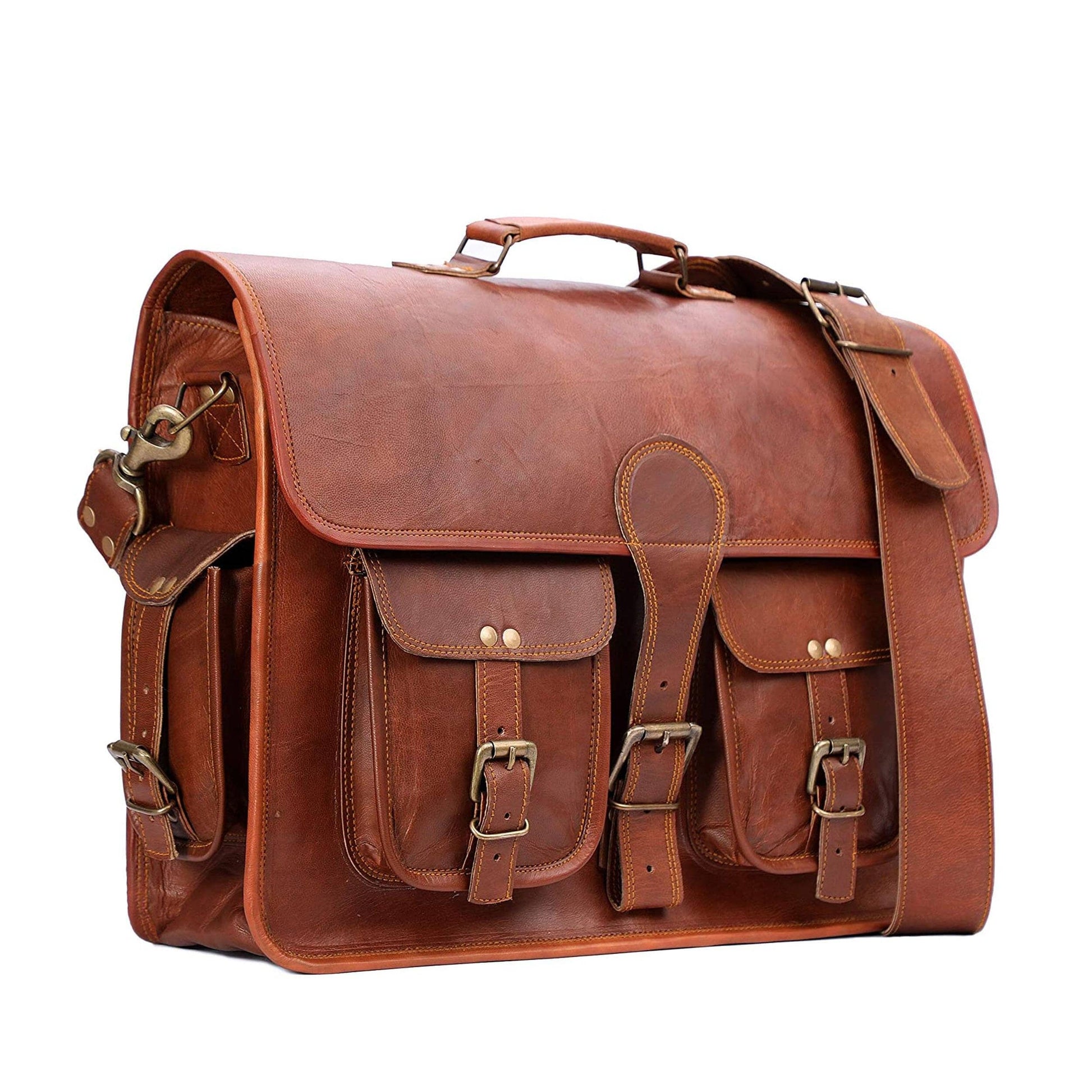 brown handmade leather messenger briefcases Bags