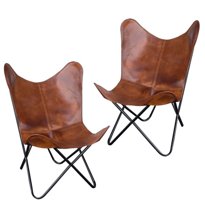 Handmade Leather Butterfly Chair in Natural Tan, 2 Piece Set Classy Leather Bags 
