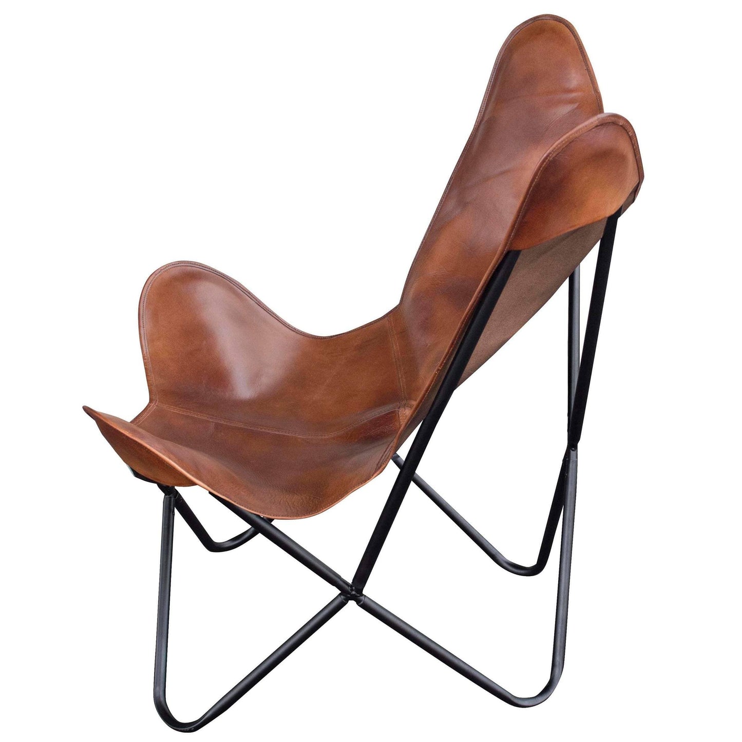 Handmade Leather Butterfly Chair in Natural Tan, 2 Piece Set Classy Leather Bags 